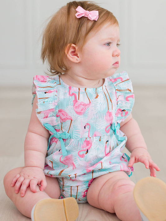 Baby Girls Vibrant Flamingo Classic Ruffle Bubble Romper