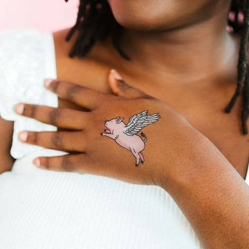 Flying Pig Tattoo Pair