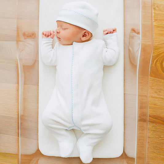 Essentials White Footie  with Light Blue Trim
