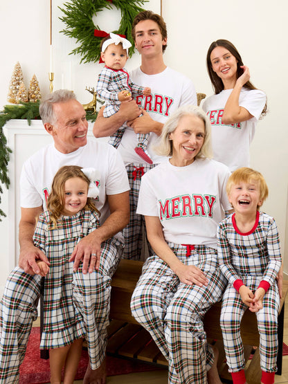 SoftSnooze™ Baby Cotton Modal White Nicholas Christmas Plaid Footed One Piece Pajama