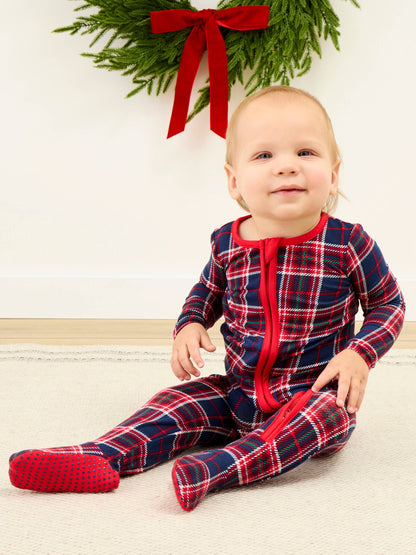 SoftSnooze™ Baby Bamboo Viscose Navy Nicholas Plaid Footed One Piece Pajama
