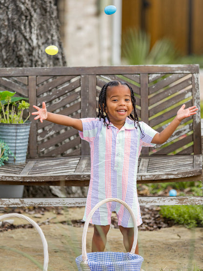 Baby Boys Multi-color Seersucker Short Sleeve Woven Button-Up Romper