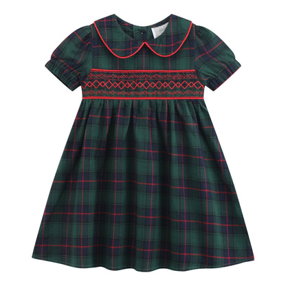 Blue, Green Red Plaid Smocked Collared Dress