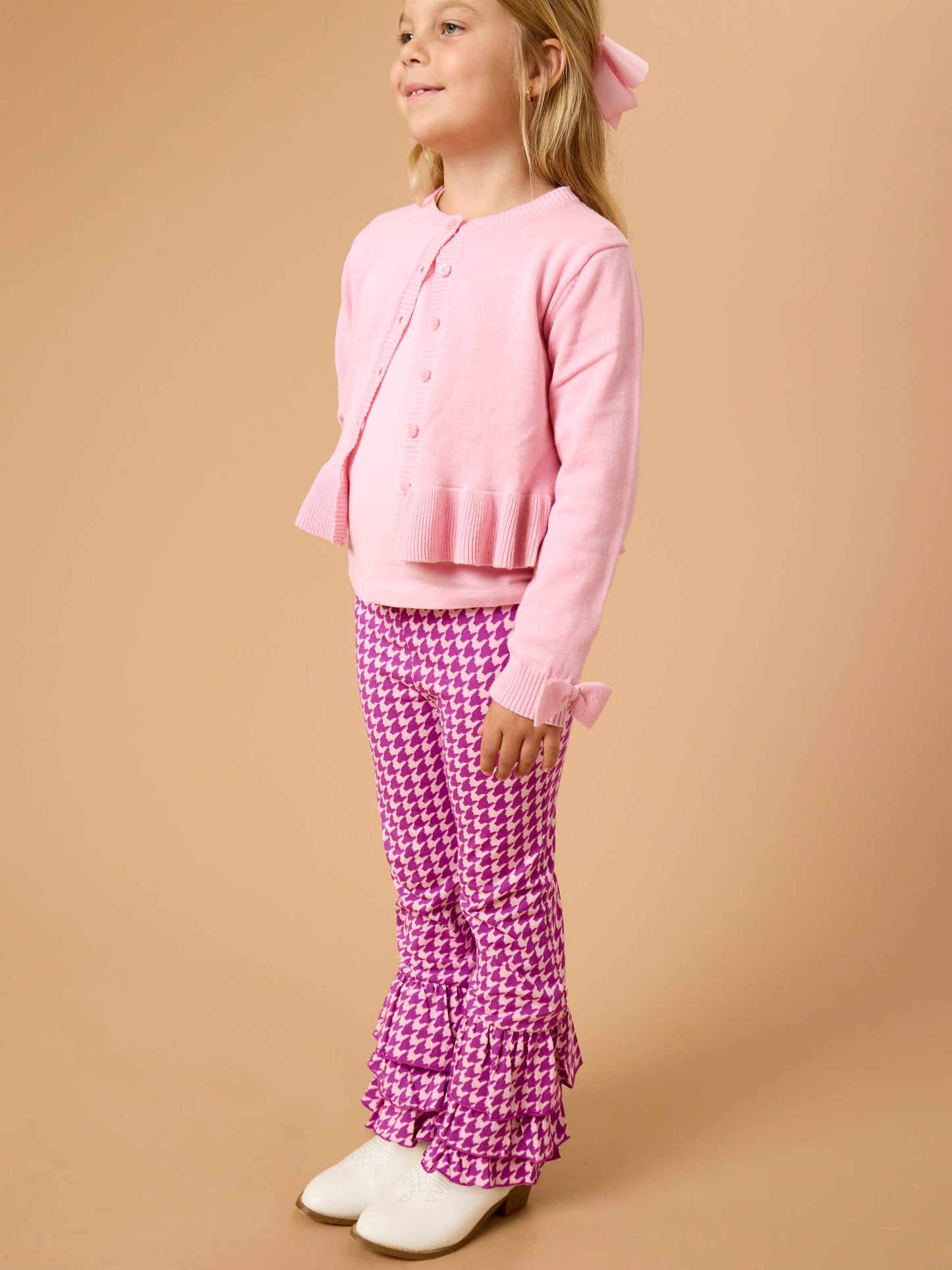 Girls Plum Tart Houndstooth Ruffle Flare Pants