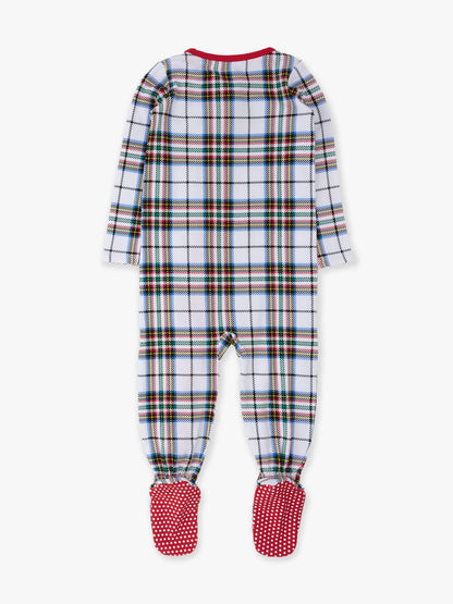 SoftSnooze™ Baby Cotton Modal White Nicholas Christmas Plaid Footed One Piece Pajama