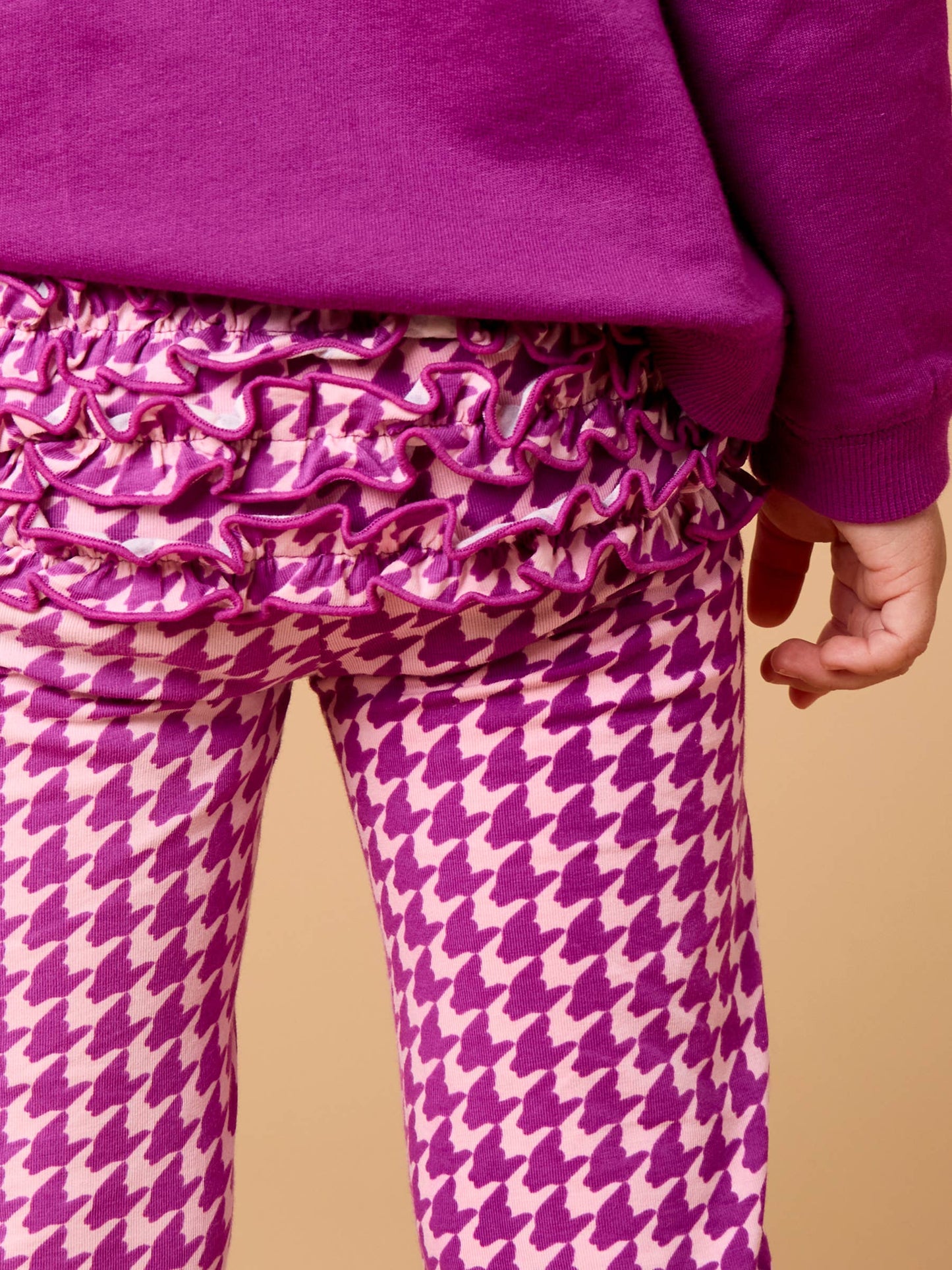 Toddler Girls Plum Tart Houndstooth Ruffle Flare Pants with Signature Rear Ruffles