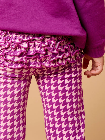 Toddler Girls Plum Tart Houndstooth Ruffle Flare Pants with Signature Rear Ruffles
