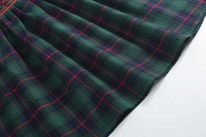 Blue, Green Red Plaid Smocked Collared Dress