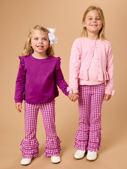 Toddler Girls Plum Tart Houndstooth Ruffle Flare Pants with Signature Rear Ruffles