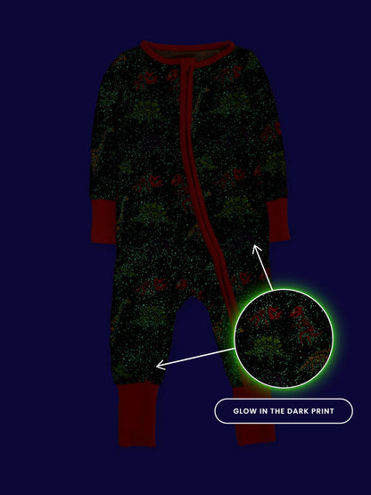SoftSnooze™ Baby Bamboo Viscose Prehistoric Dinosaur Pals Glow-In-The-Dark Convertible One Piece Footie Pajama