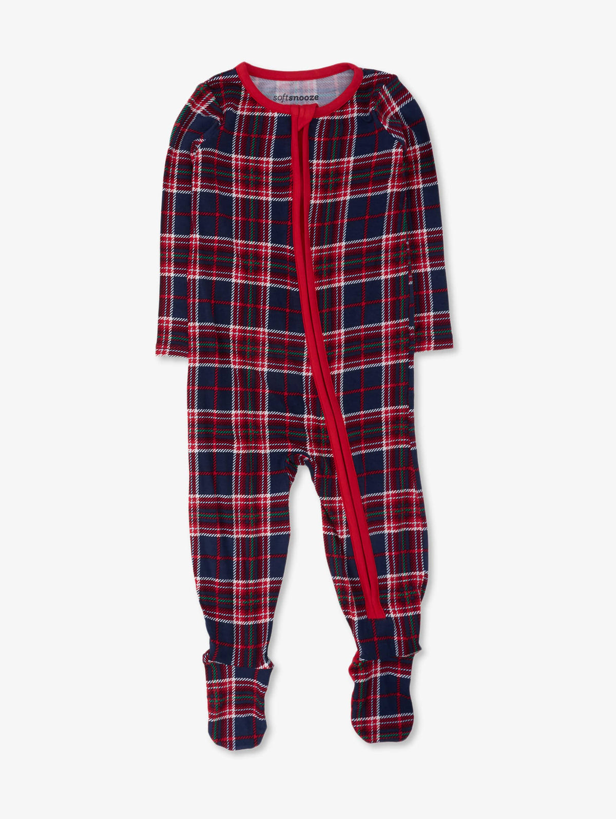 SoftSnooze™ Baby Bamboo Viscose Navy Nicholas Plaid Footed One Piece Pajama