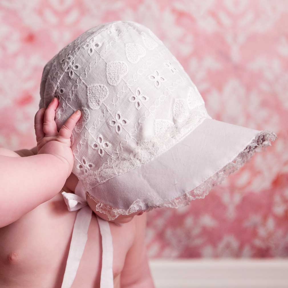 Heart Eyelet Baby Sunbonnet