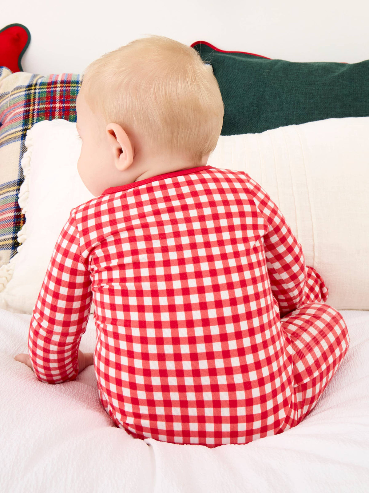 SoftSnooze™ Baby Cotton Modal Red & White Gingham Footed One Piece Pajama