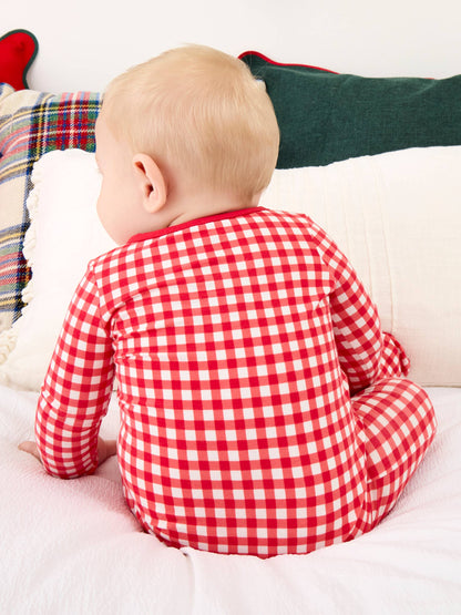 SoftSnooze™ Baby Cotton Modal Red & White Gingham Footed One Piece Pajama