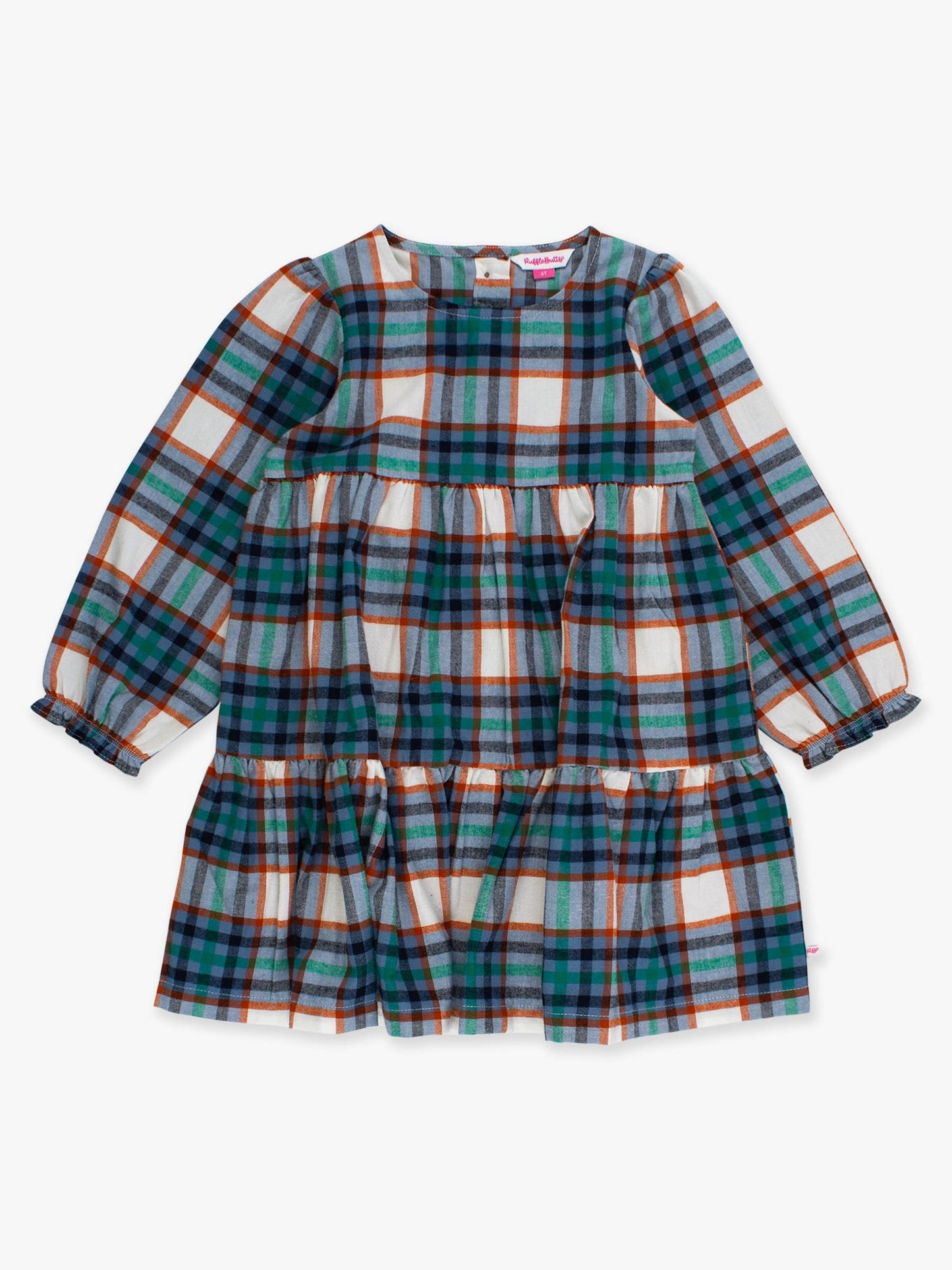 Girls Peyton Plaid Woven Long Sleeve Tiered Twirl Dress