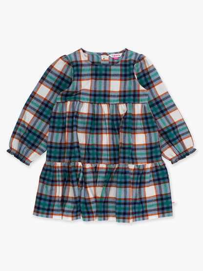 Girls Peyton Plaid Woven Long Sleeve Tiered Twirl Dress