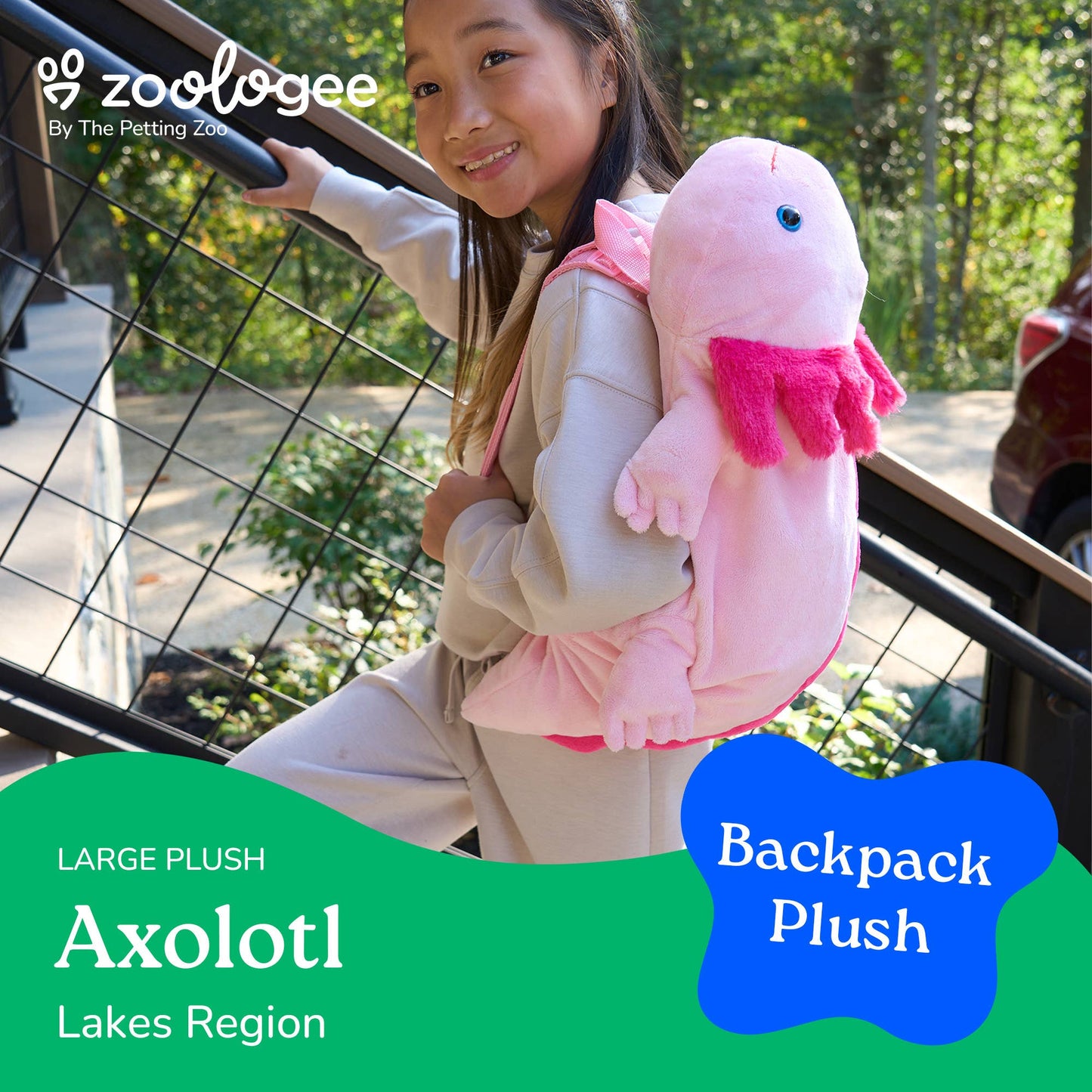 Axolotl Pink 20"  Plush Animal Backpack