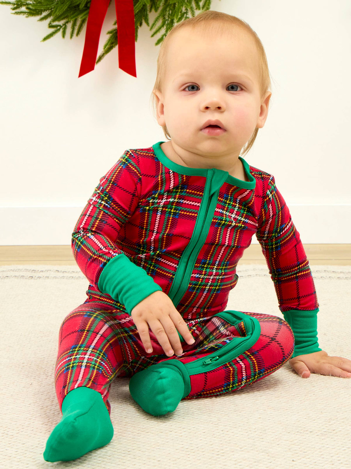 SoftSnooze™ Baby Bamboo Viscose Red Nicholas Plaid Convertible One Piece Footie Pajama