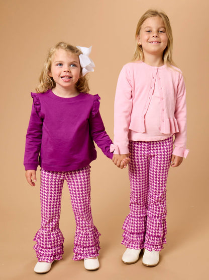 Girls Plum Tart Houndstooth Ruffle Flare Pants