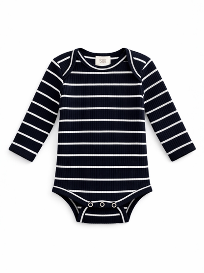 Black/White Stripe / Ribbed Long Sleeve Bodysuit