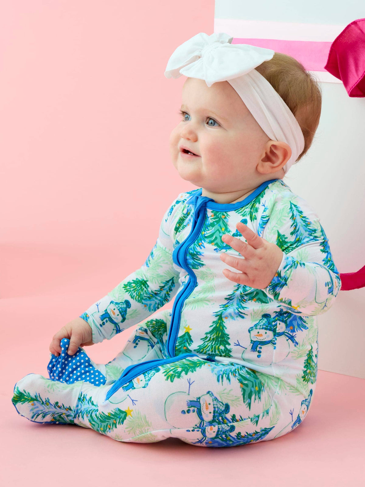 SoftSnooze™ Baby Bamboo Viscose Blue Snowman Grove Footed One Piece Pajama