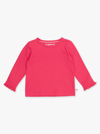 Girls Hot Pink Knit Long Sleeve Ruffle Sleeve Top