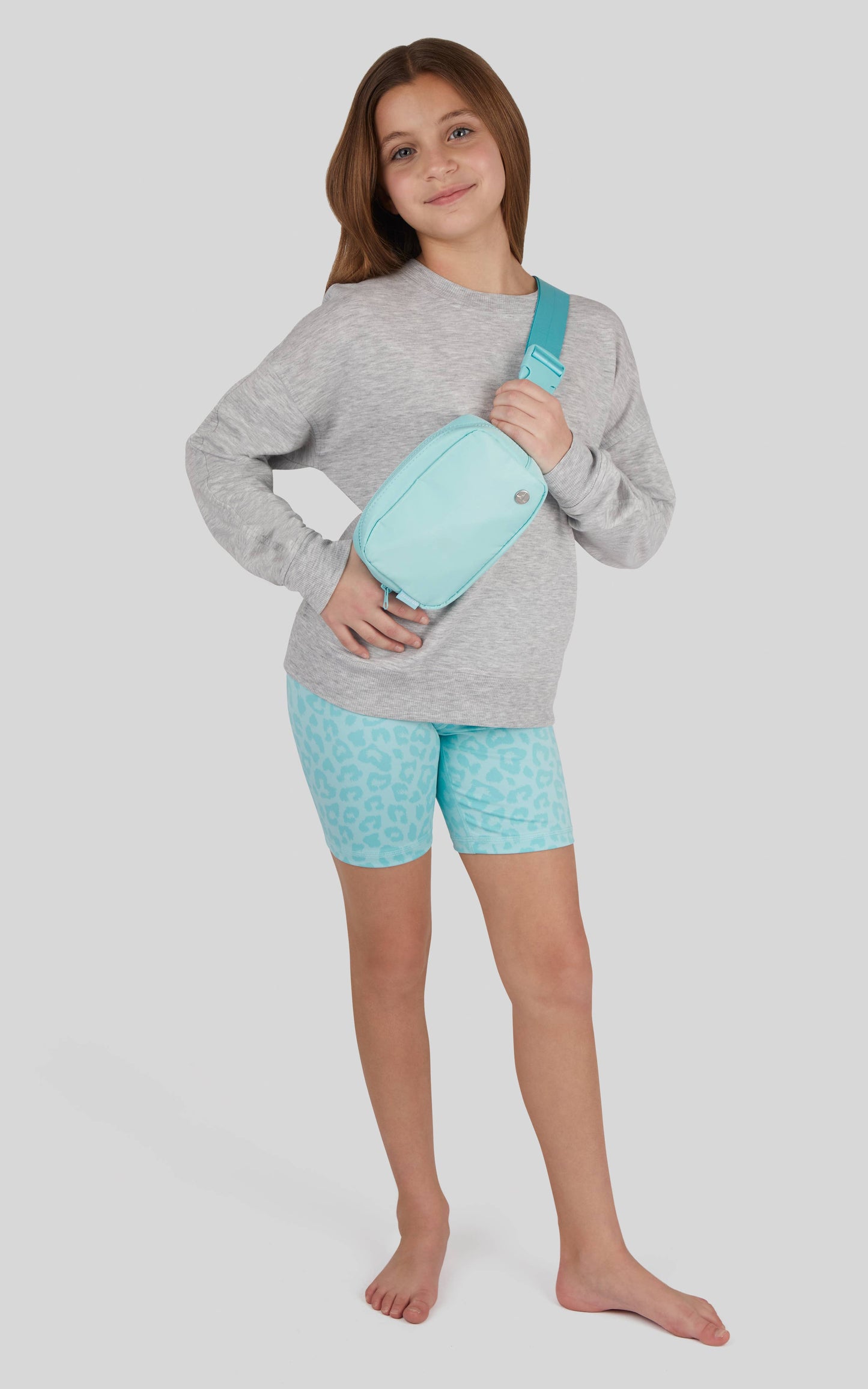 Girls Crew Sweatshirt, Basic Short, Fanny Bag - 3 PCS Set