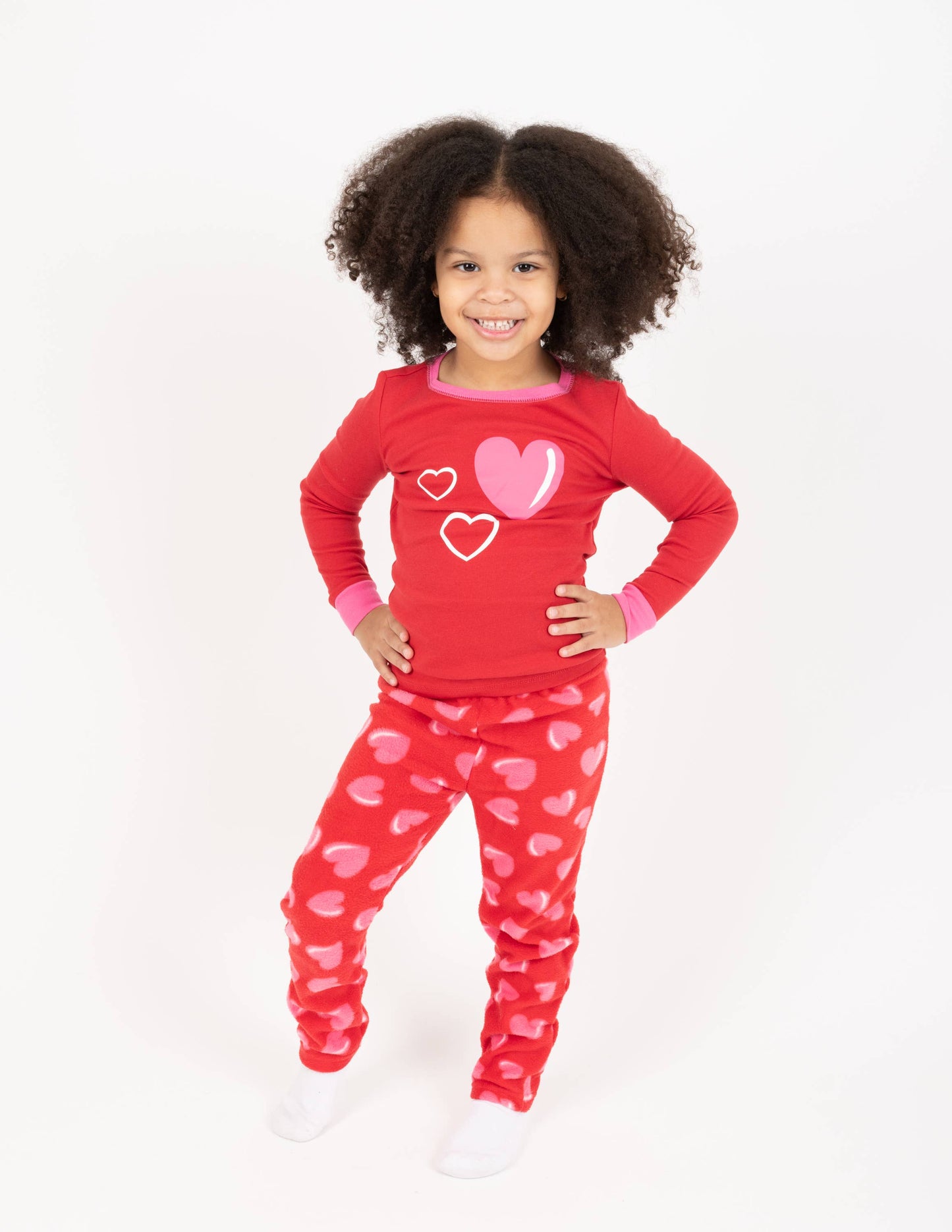 Kids Cotton Top & Fleece Pants Heart Pajamas Valentine's