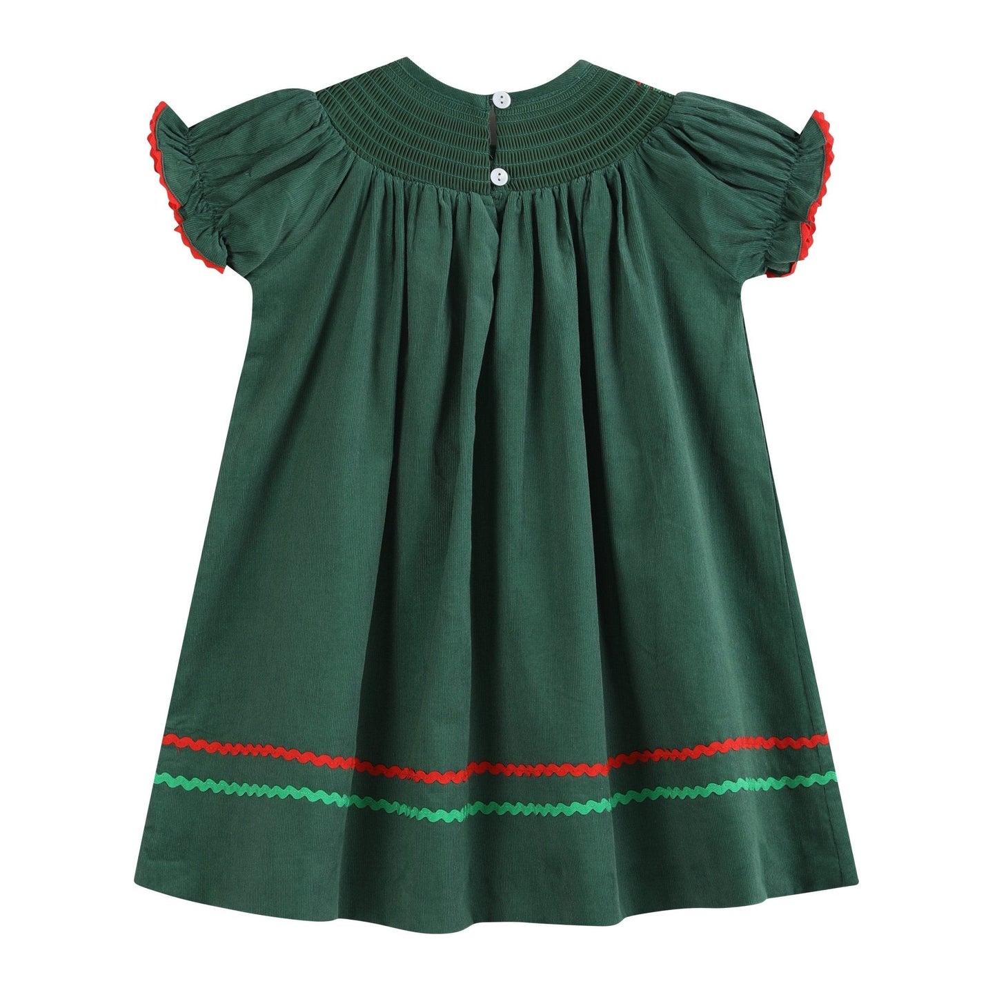 Green Corduroy Smocked Bishop Dress