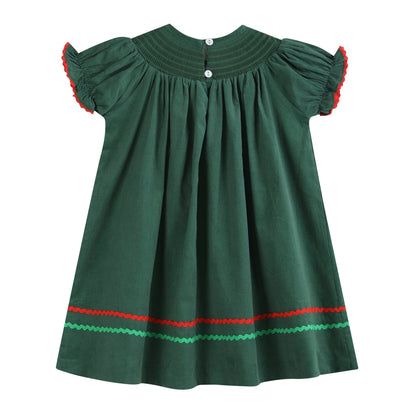 Green Corduroy Smocked Bishop Dress