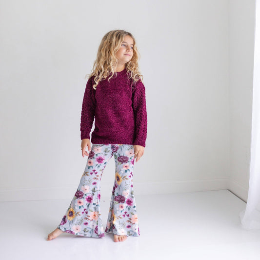 Plum Sweater & Sage Floral Bell Bottom Set