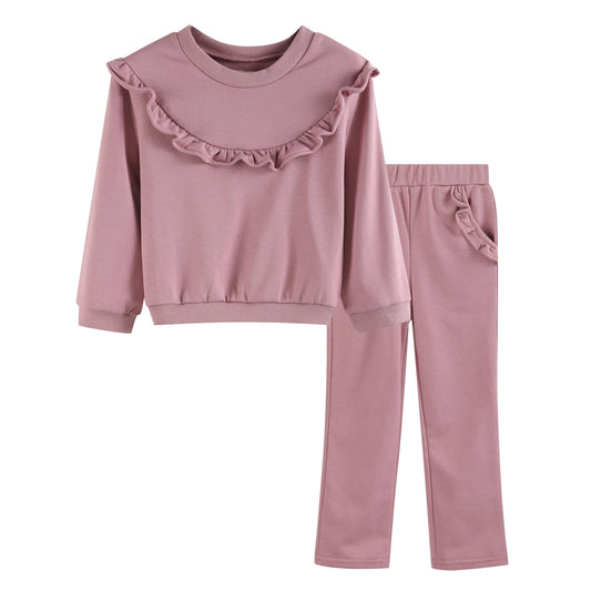 Blush Rose Ruffle Sweatshirt with Jogger Pant Set