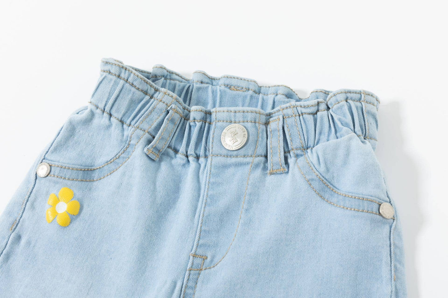 Newness Kids - Long denim pants for baby girls with elastic waist