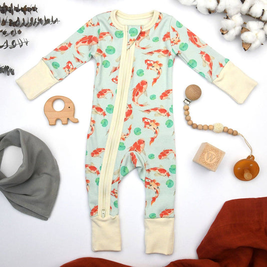 Earthy - Organic Cotton Baby Pjs 2-Way Zipper Sleeper, Koi