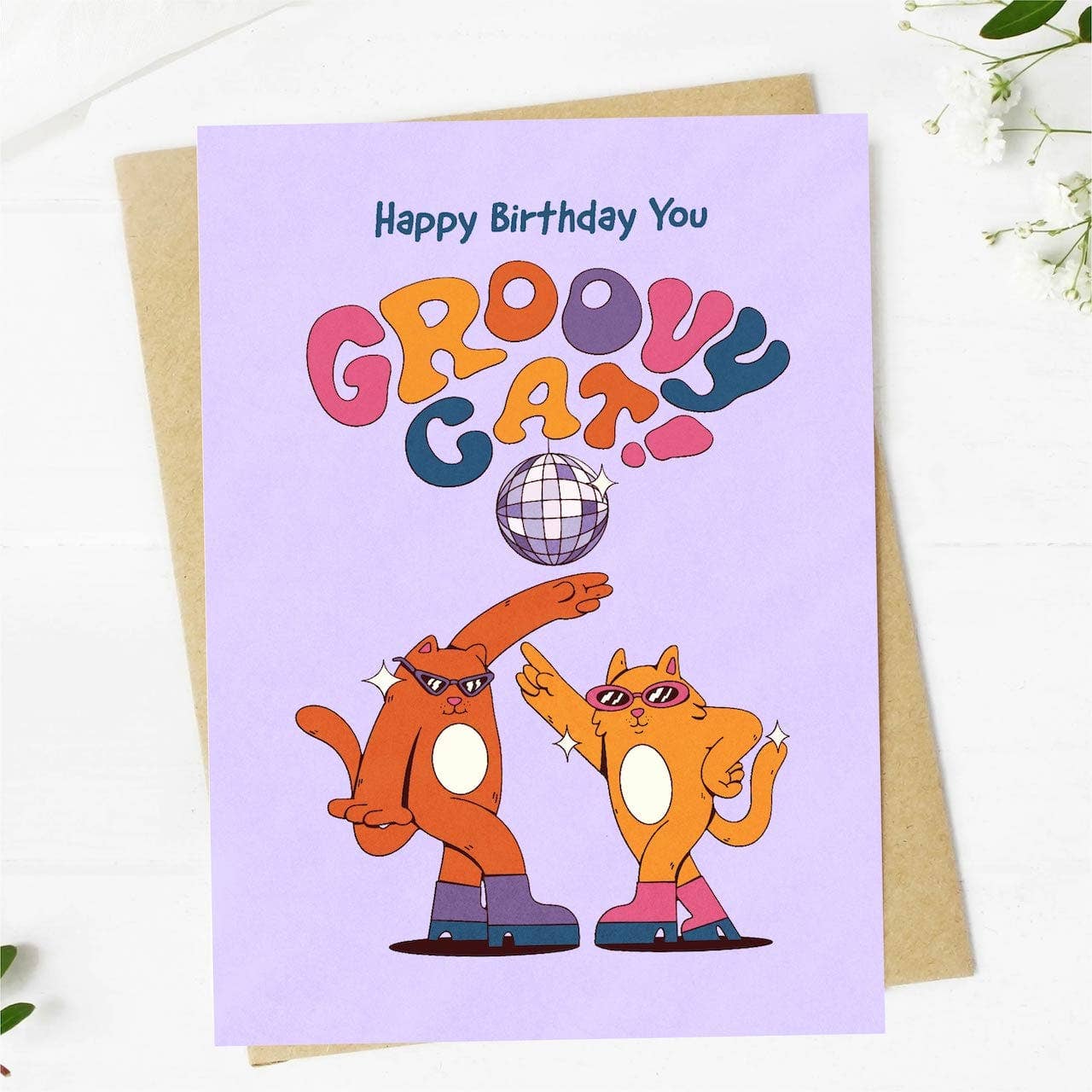 Big Moods - "Happy birthday you groovy cat" birthday card