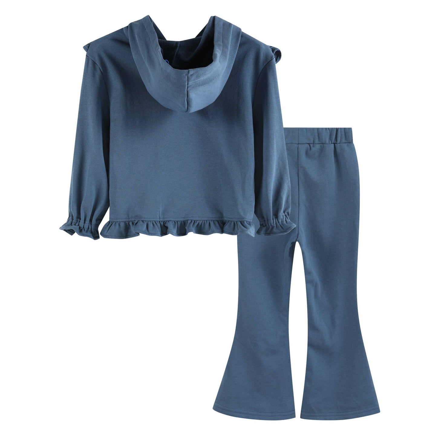 Cobalt Blue Zip Ruffle Hoodie and Flare Pant Set