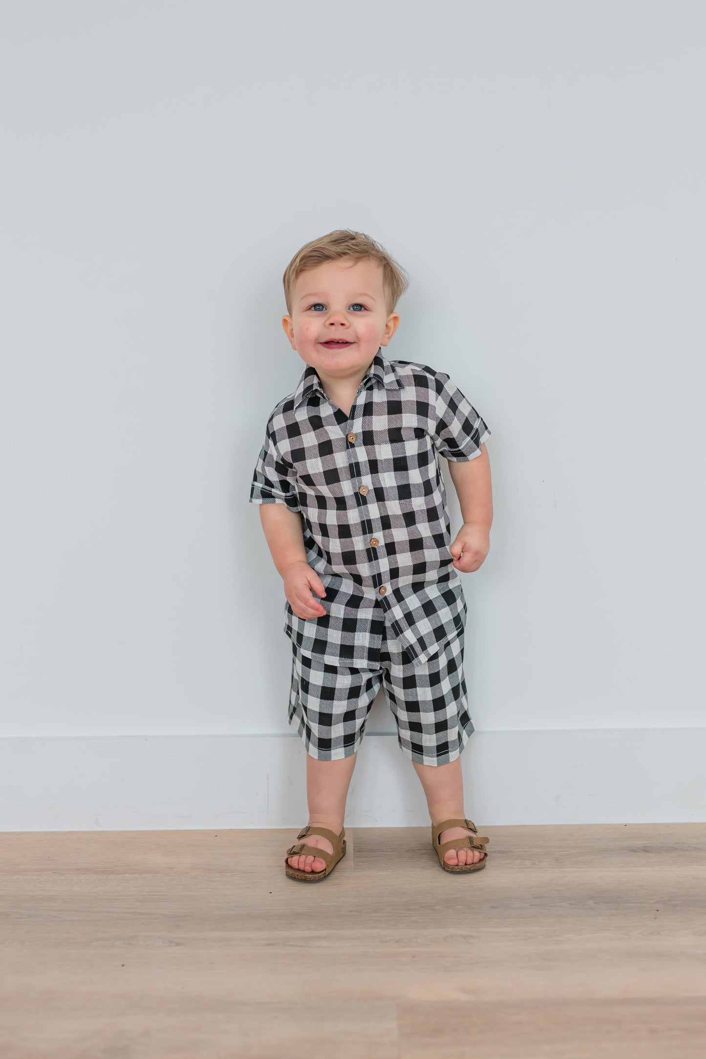 Black Checker Print Shirt & Shorts Set