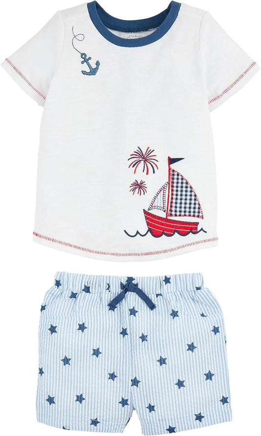 Mud Pie Boys Sailboat Anchor ShortSet