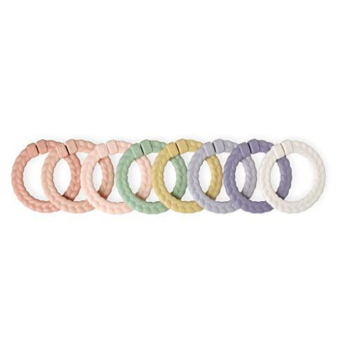 Itzy Ritzy Linking Ring Set; Set of 8 Braided, Multi-Colored Versatile Linking Rings; Attach to Car Seats