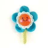 Pebble Friendly Flower Rattle with Stem Blue