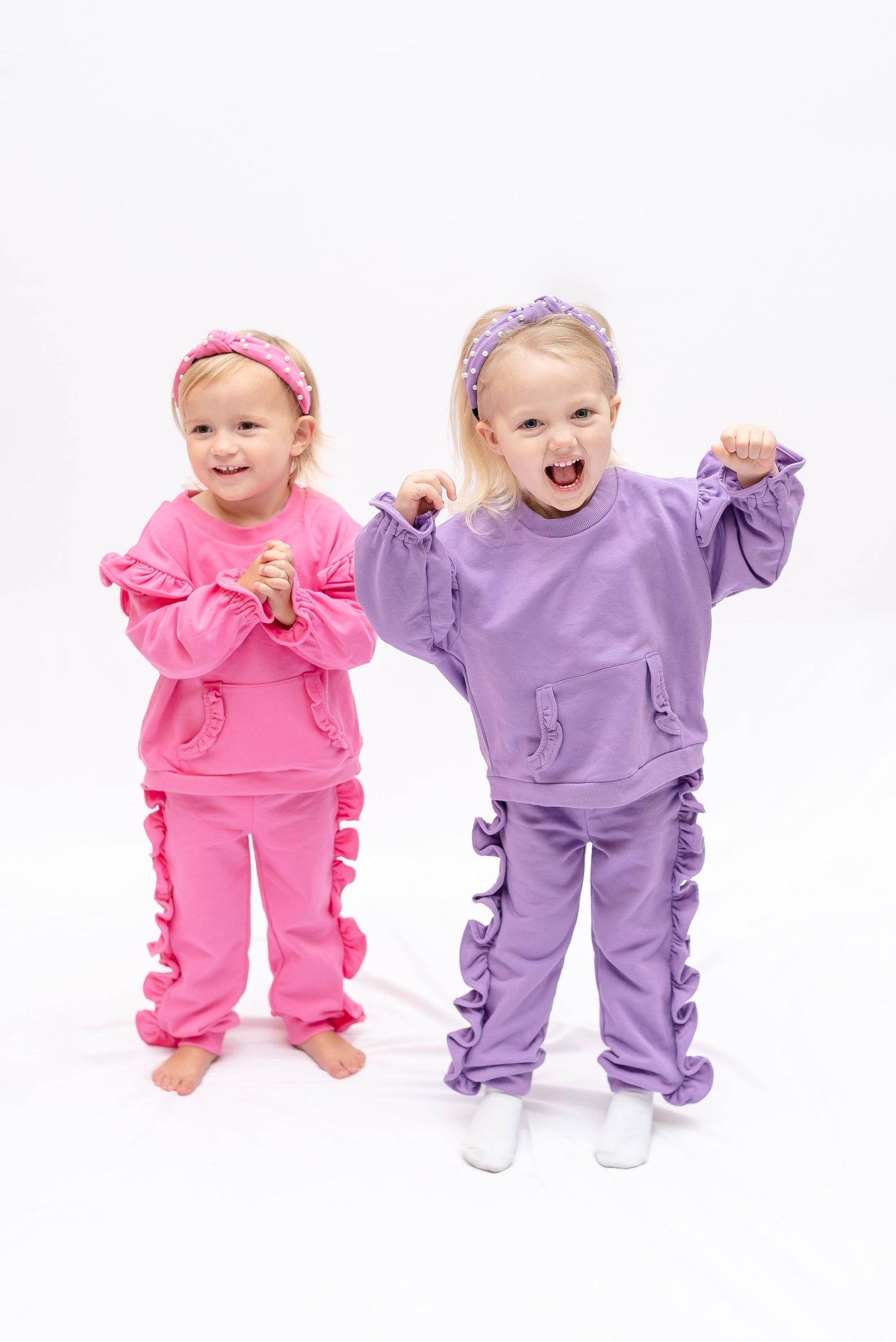 Purple Ruffle Sweatshirt with Jogger Pant Set