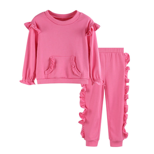 Pink Ruffle Sweatshirt with Jogger Pant Set