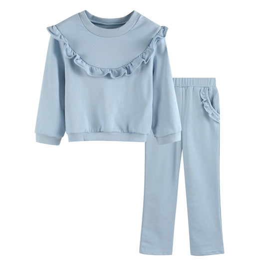 Blue Ruffle Sweatshirt with Jogger Pant Set