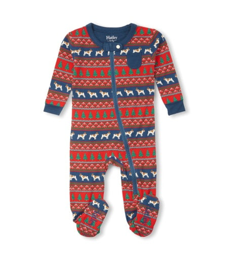 Bulldog Fair Isle Bamboo Footed Pajamas