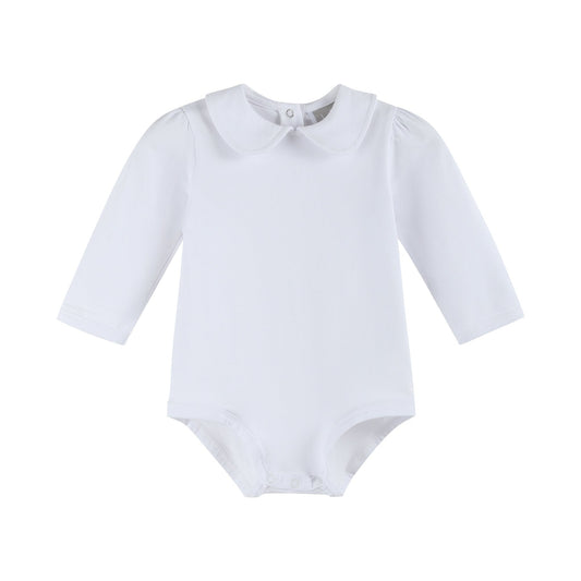 White Collared Unisex Long Sleeve Bodysuit Romper