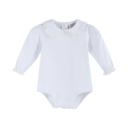 White Lace Collared Girls Long Sleeve Bodysuit Romper